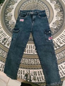Blue Cargo Jeans with Patches