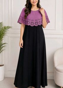Stylish Black & Mauve Cape Style Long Dress