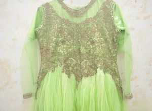 Luxe Neon Green Gown with Intricate GoldEmbroidery