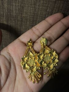 Gold Toned Floral Jhumka Earrings