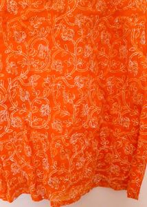 Vibrant Orange Floral Embroidered Kurti
