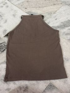 Brown Zip Neck Halter Top
