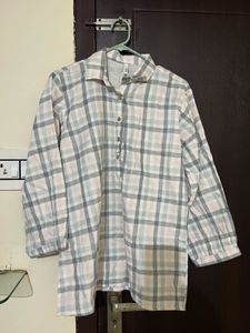 Casual Plaid Button-Up Tunic Shirt