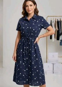 Chic Navy Star Print Shirt Dress
