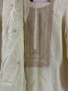 Elegant Cream Kurta Set with Dupatta
