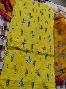 Yellow Floral Print Kurta Set with Dupatta