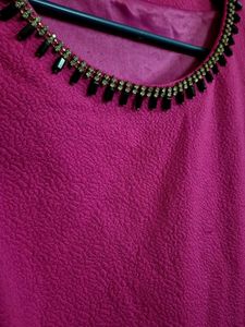 Chic Fuchsia Top with Embellished Neckline