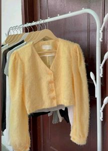 Korean Cropped Fuzzy Cardigan