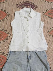Sleeveless White Collared Top