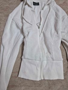 westside white ribbed knit zip hoodie ♡‧₊˚*