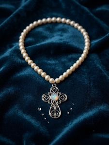 Elegant Pearl Necklace with Cross Pendant