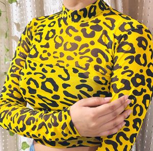 Yellow Leopard Print Mesh Top