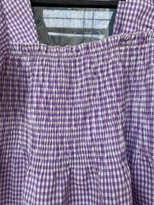 Chic Purple Gingham Puff Sleeve Top