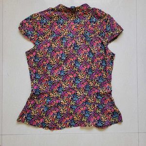 Vibrant Floral Print Peplum Style Shirt