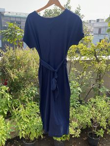 Navy Blue Twisted Waist Midi Dress