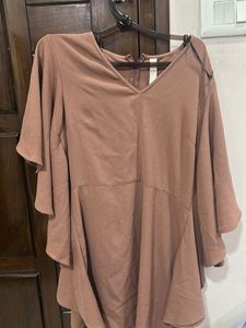 Stylish Brown Flutter Sleeve Dress