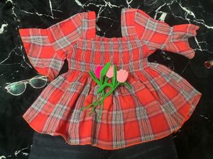 Red Plaid Smocked Top