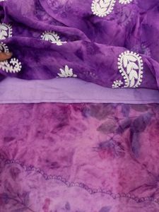 Purple Tie-Dye Kurta with White Embroidery