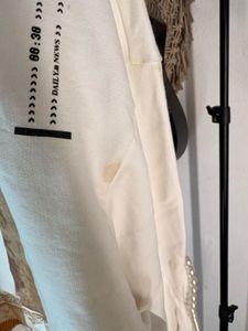 unisex Cream Graphic Print Crewneck Sweatshirt