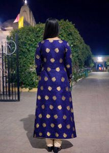 Royal Blue Heavy Partywear Kurti Set with Golden D