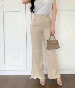 Elegant Beige Wide Leg Pants
