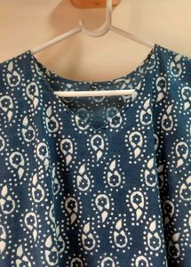 Indigo color Batik Print  A line kurti
