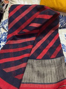 Stylish Red &amp; Blue Striped Saree