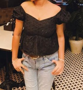 Chic Black Off-Shoulder Eyelet Top