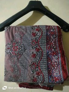 Beautiful Red And Cement Colour Saree