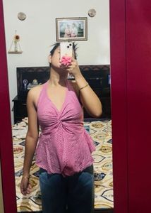 Chic Pink Gingham Halter Top
