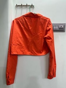 Bright Orange Cropped Button-Up Shirt