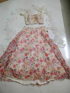 Floral Print Lehenga Choli with Dupatta