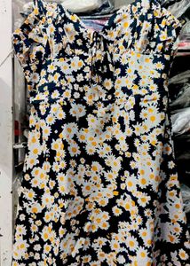 Navy Floral Mini Dress with Tie Front