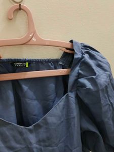 Blue Puff Sleeve Peplum Top