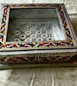 Wooden Meenakari Box &amp; Set Of 3 Candle Stand