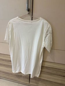 White Lace Sleeve T-Shirt