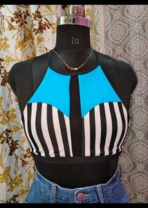 Striped & Blue Crop Top