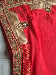 Vibrant Red Embroidered Saree
