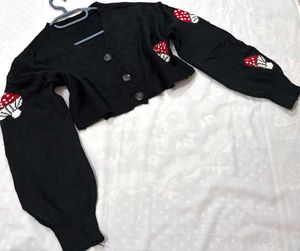 Pinterest Crop Black Mushroom Cardigan