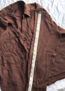 Brown Striped Button-Up Top