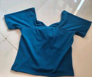 Teal Twist Front Off-Shoulder Top