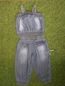 Kids 2-Piece Denim Smocked Crop Top &amp; Jogge
