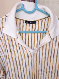 Striped Polo Neck Top