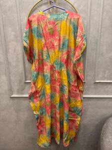 Women Tie &amp; Dye Printed Feeding Friendly Kaftan