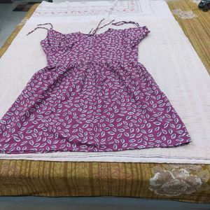 Purple Leaf Print Summer Dress