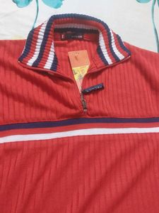 Red Ribbed Quarter Zip Polo Shirt