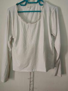 Chic White Long-Sleeve Top with Lace Trim