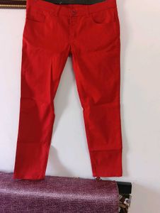 Very aesthetic Vibrant Red Slim Fit Pants