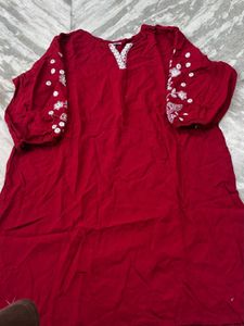 Maroon Kurta Set with White Embroidery