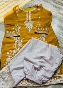 Mustard Yellow Kurta with White Embroidery